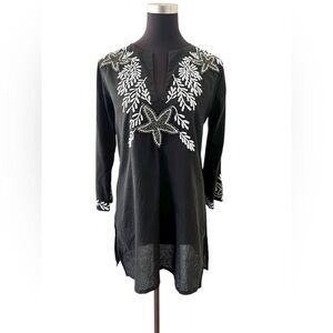 Barbara Gerwit Beach Coverup Tunic Women Small Black Beaded Beach Resort Cruise